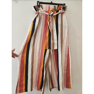 DO+BE Womens Linen Blend Wide Leg Cropped Pants Paperbag Cottagecore Boho Size M